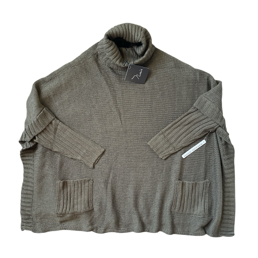 Noir Knit Turtleneck Poncho Sweater Vine Leaf Green | Small - Picture 2 of 4